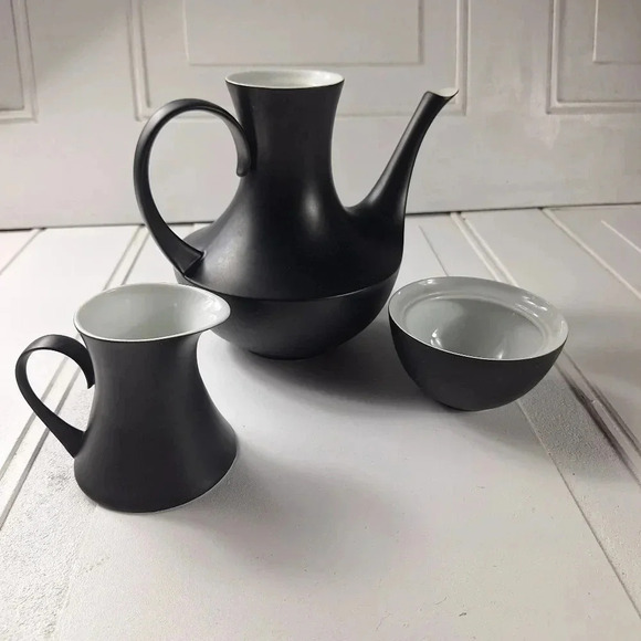 Espana Noche Block Bidasoa Spain Tea/Coffee Pot Creamer & Sugar Bowl Black Matte - Picture 3 of 14